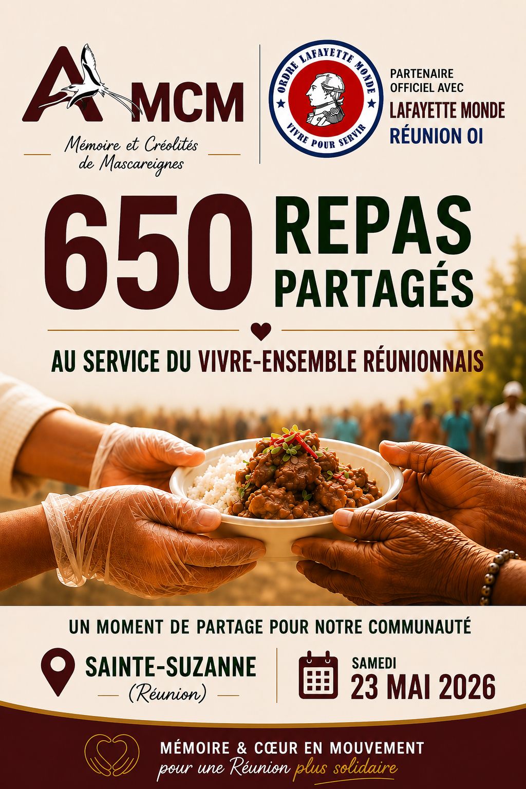 Affiche 650 repas partagés à Sainte-Suzanne