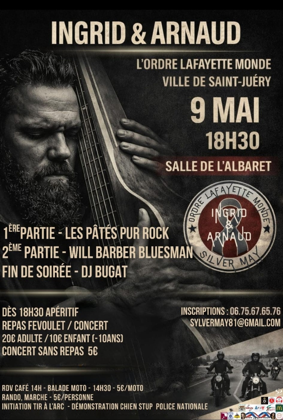 Affiche de la 3ᵉ soirée solidaire contre le glioblastome — 9 mai 2026 à Saint-Juéry